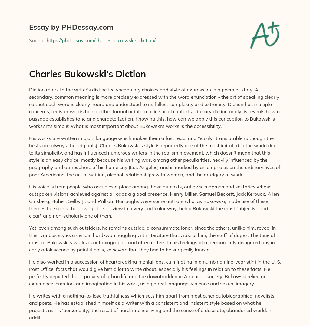 Charles Bukowski’s Diction essay