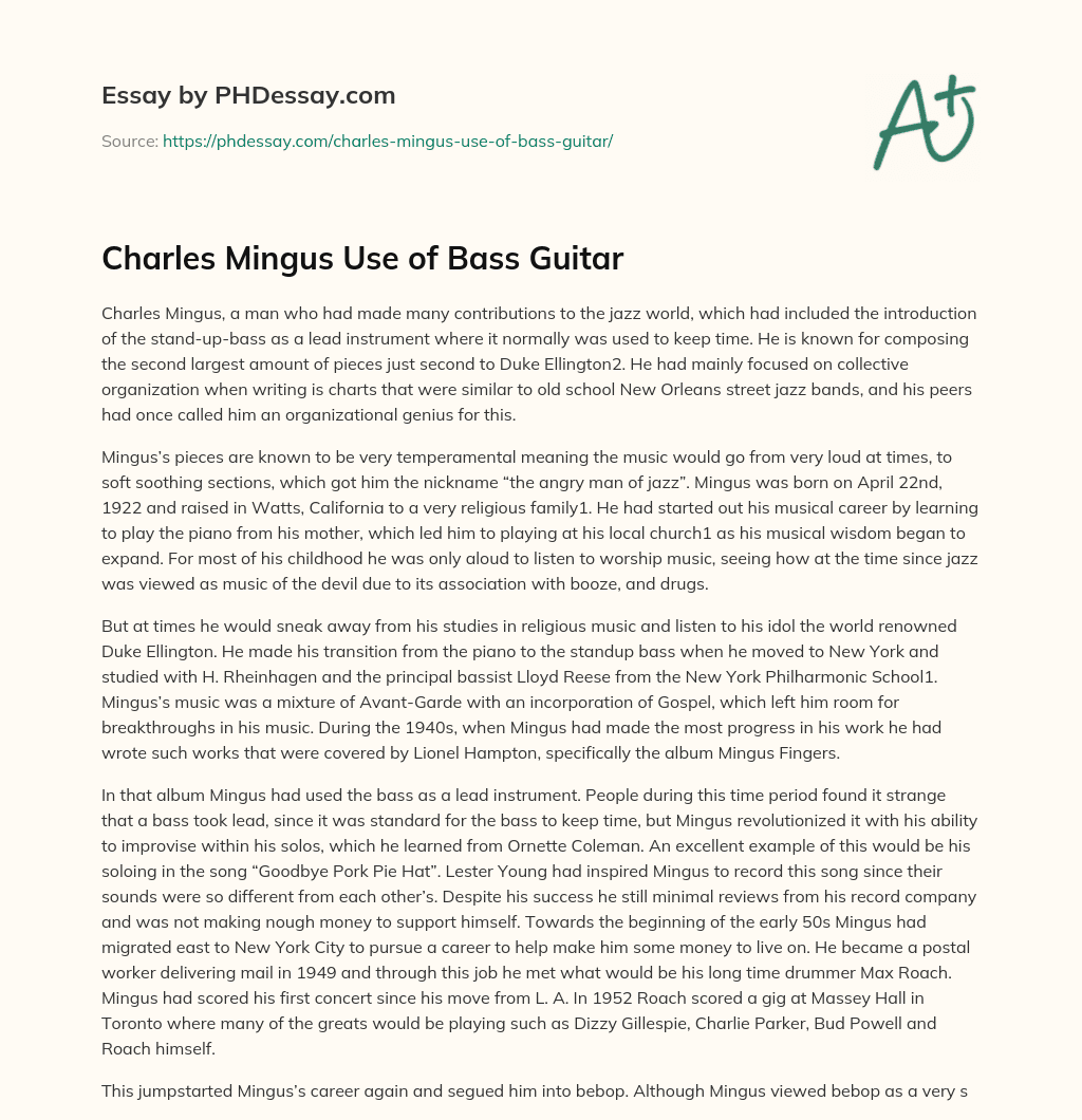 Charles Mingus Use of Bass Guitar essay