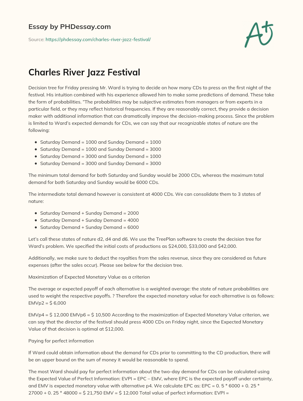 Charles River Jazz Festival essay