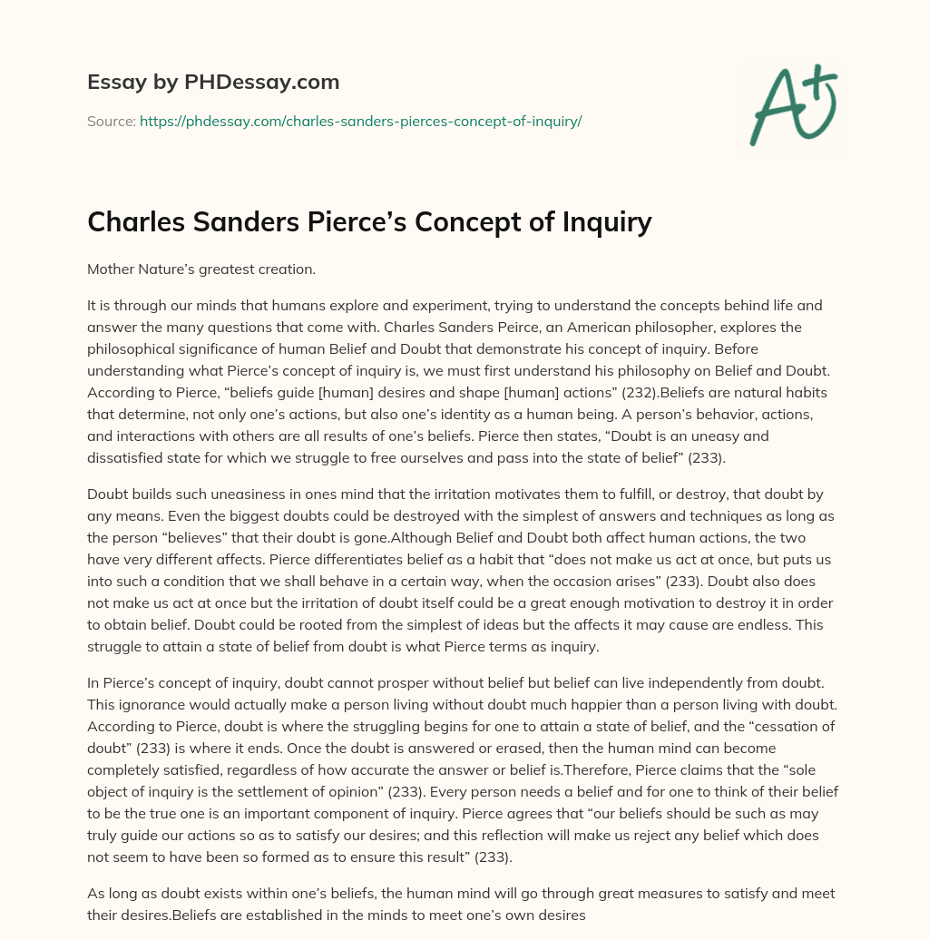 Charles Sanders Pierce’s Concept of Inquiry essay