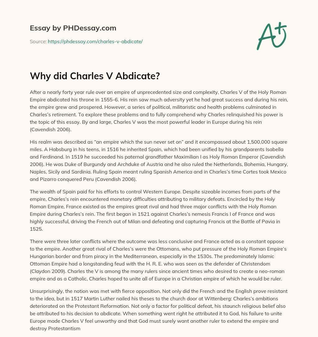 Why did Charles V Abdicate? essay