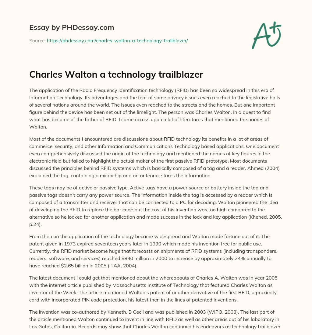 Charles Walton a technology trailblazer essay