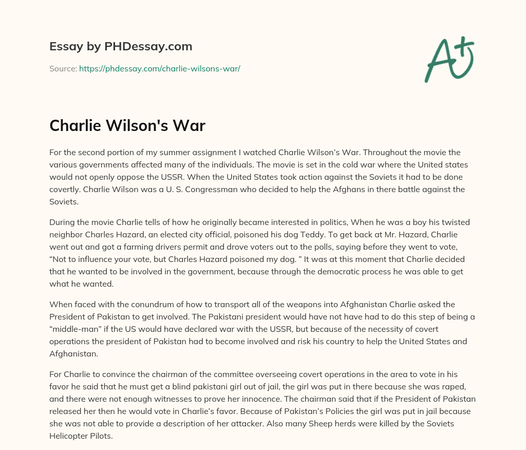 Charlie Wilson’s War essay
