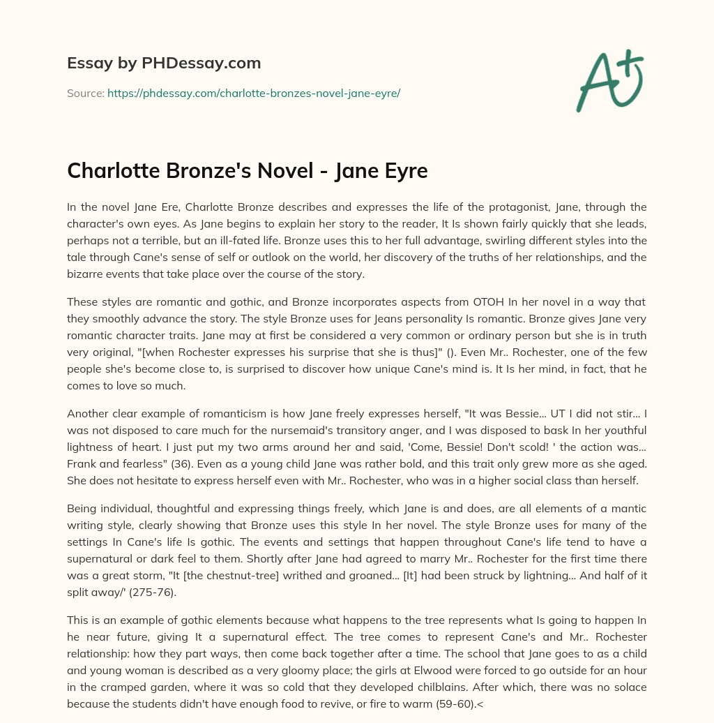 Charlotte Bronze’s Novel – Jane Eyre essay