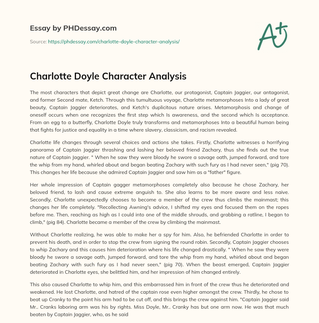 Charlotte Doyle Character Analysis essay