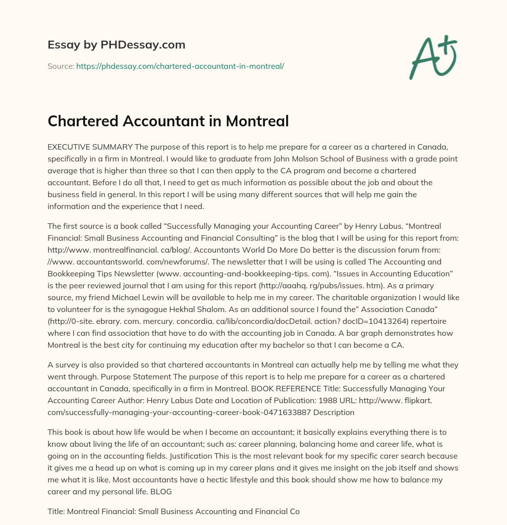 Chartered Accountant in Montreal essay