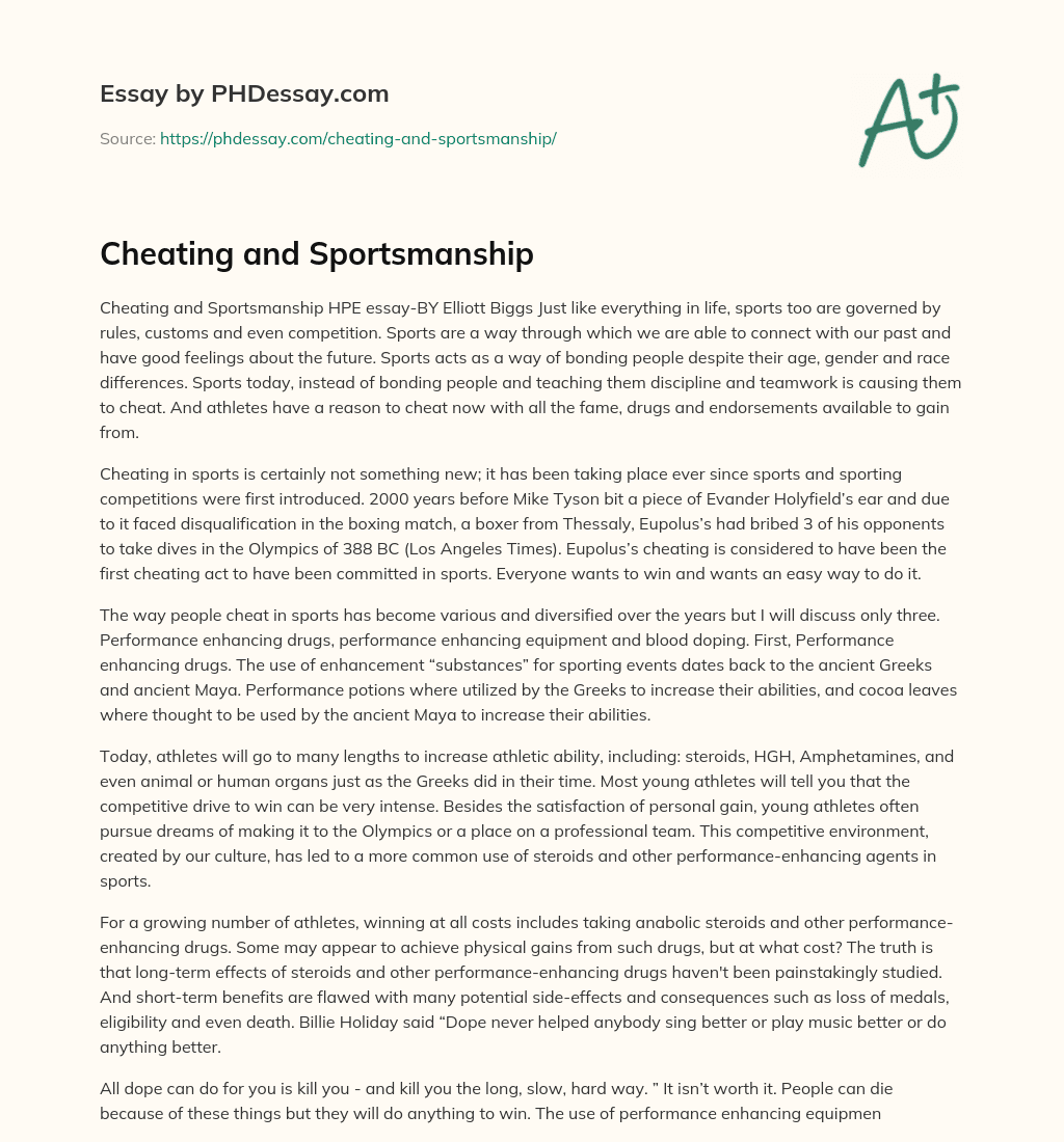 Cheating and Sportsmanship essay