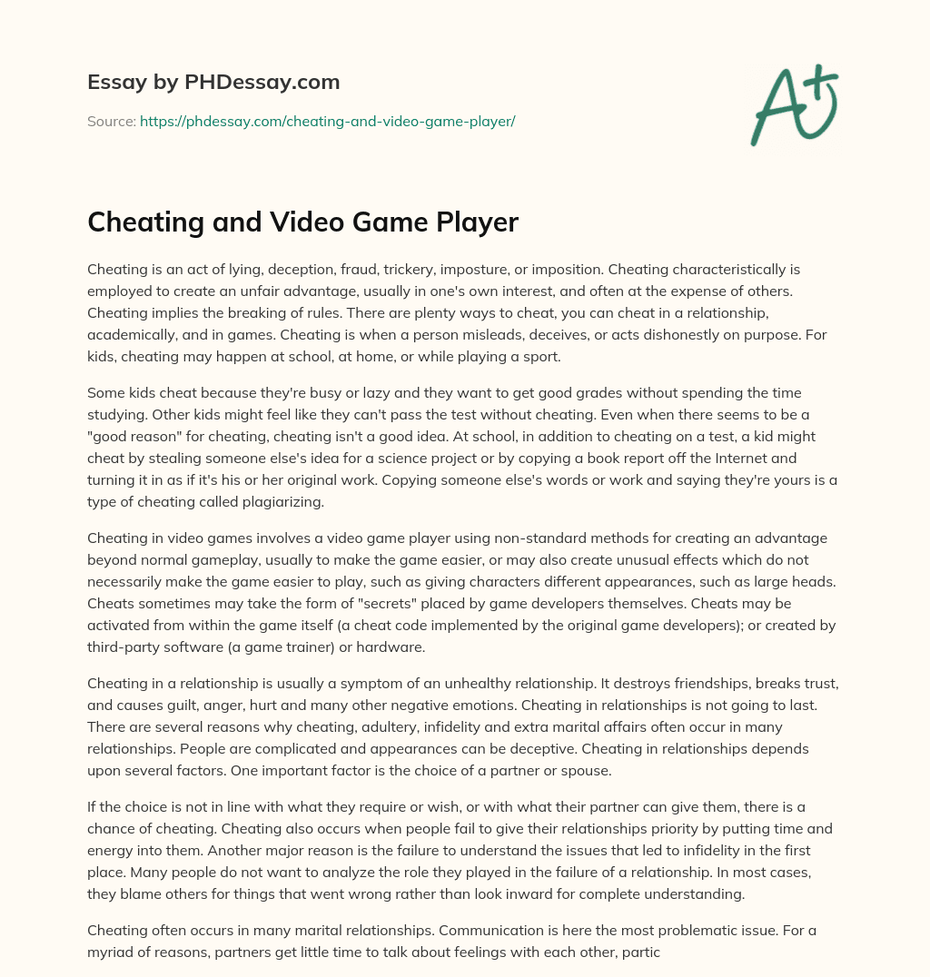 Cheating and Video Game Player essay