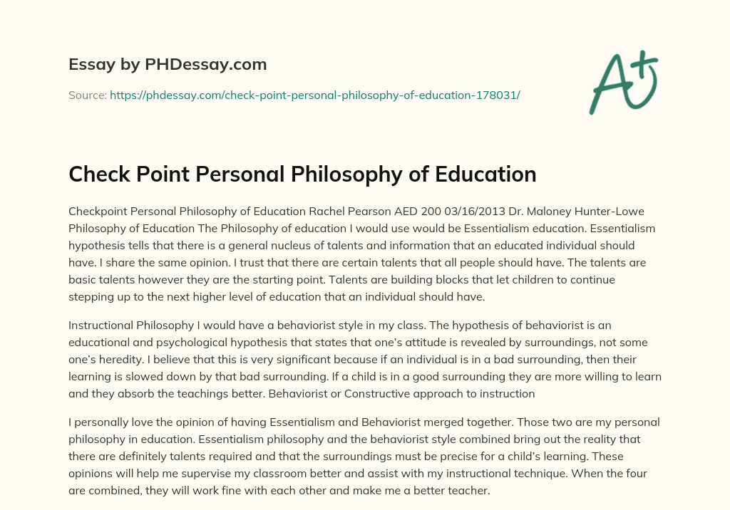 Check Point Personal Philosophy of Education essay