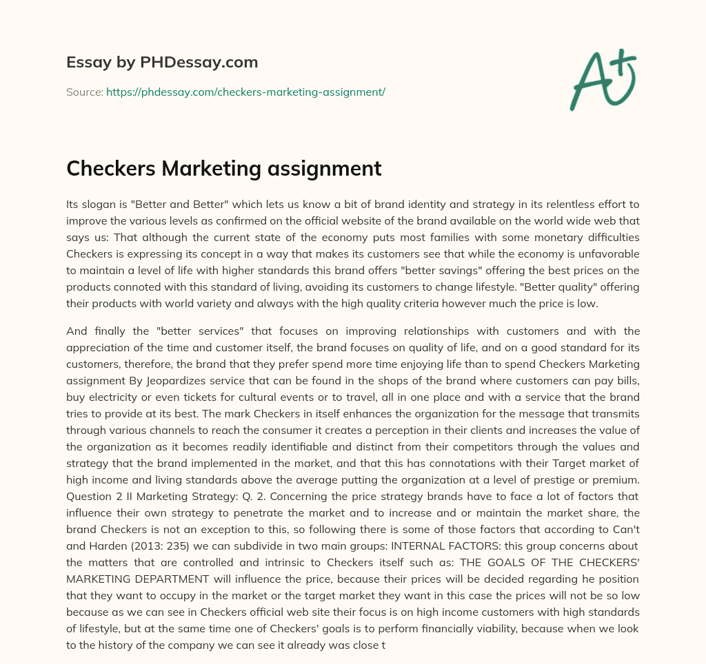 Checkers Marketing assignment essay