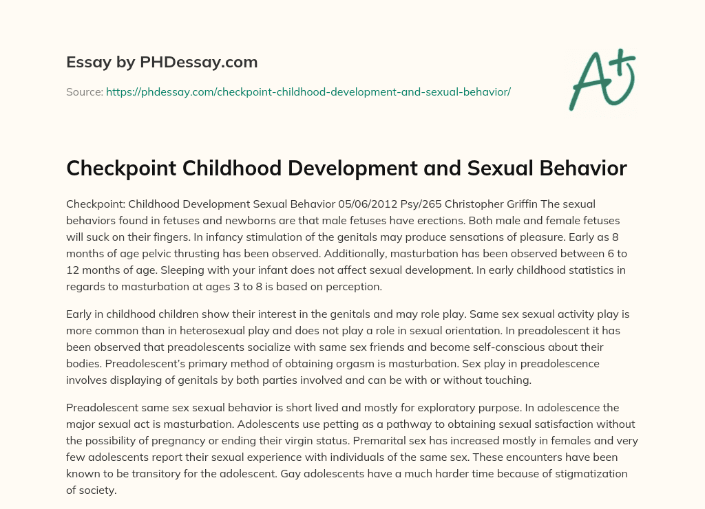 Checkpoint Childhood Development and Sexual Behavior essay