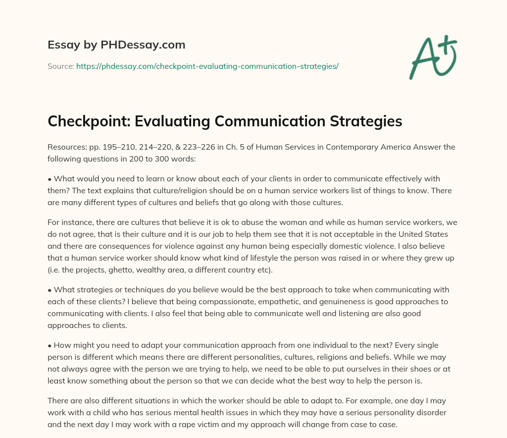 ﻿Checkpoint: Evaluating Communication Strategies essay