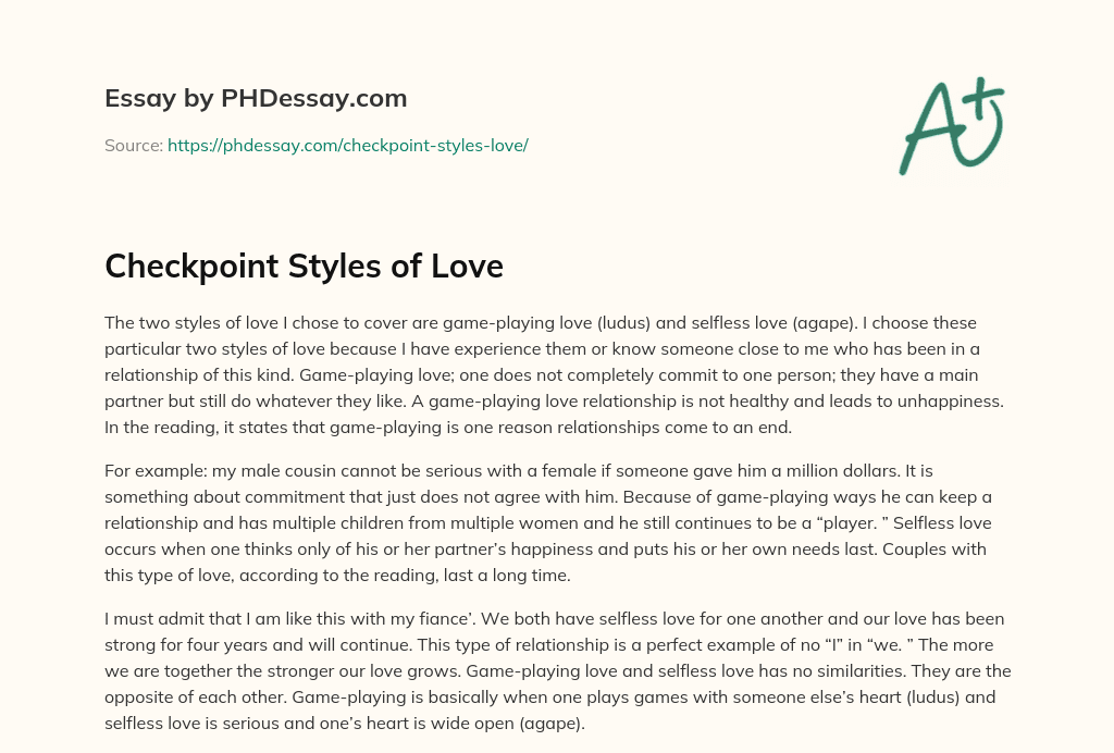 Checkpoint Styles of Love essay