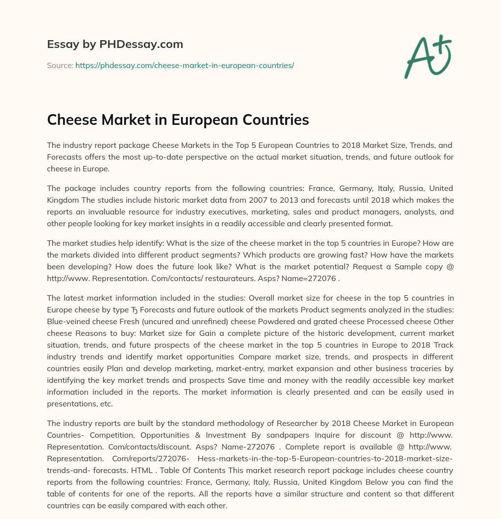 Cheese Market in European Countries essay