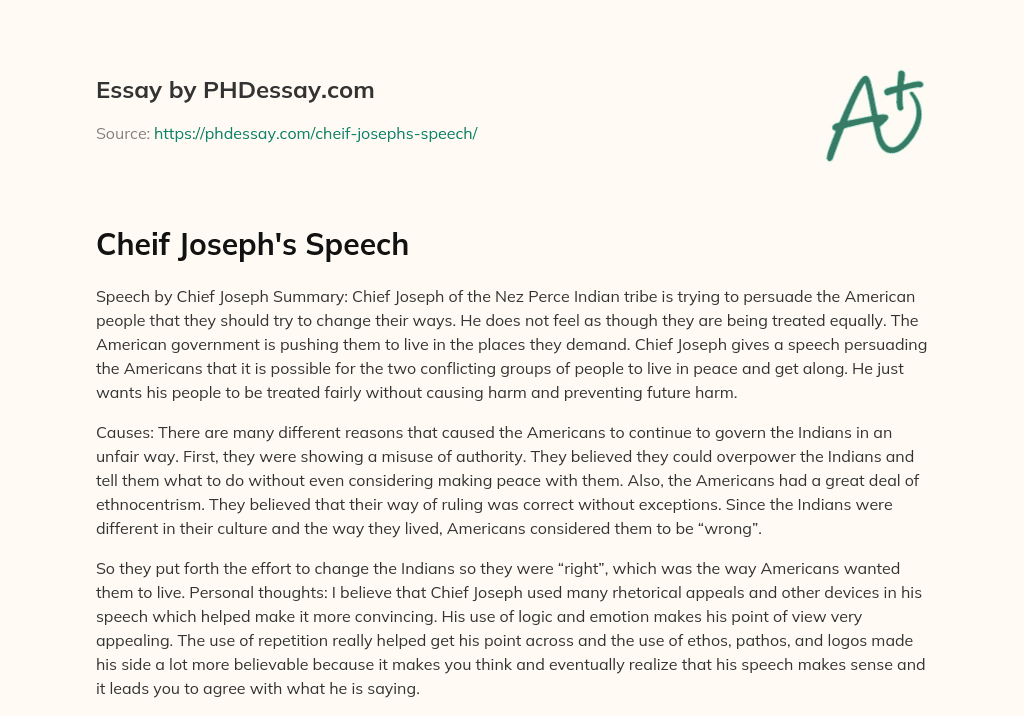 chief joseph speech essay