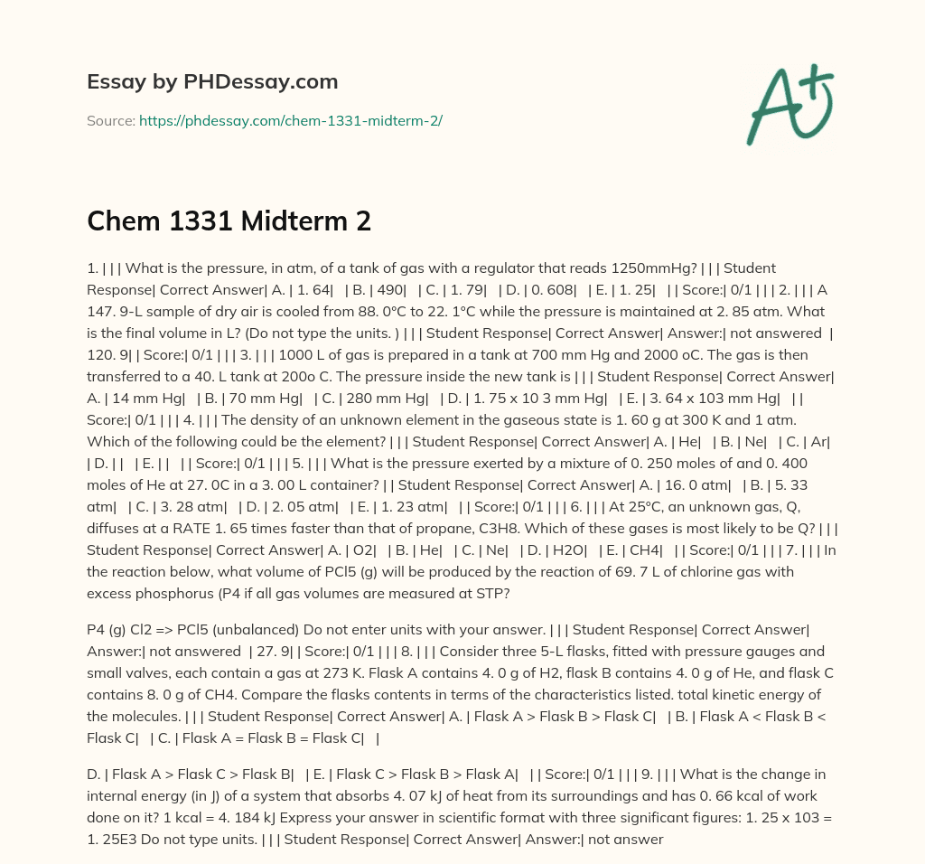 Chemistry Practice Questions with Multiple Problems and Solutions essay
