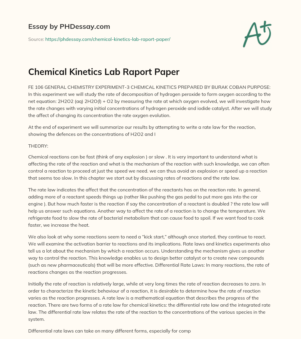 Chemical Kinetics Lab Raport Paper essay