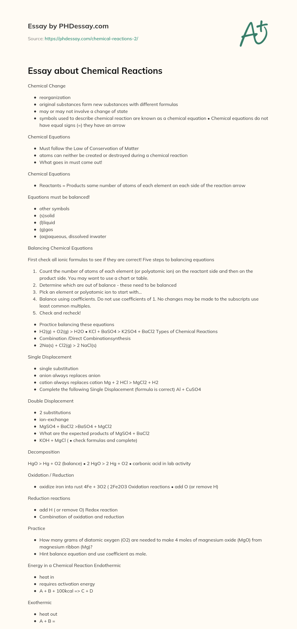 Essay about Chemical Reactions essay