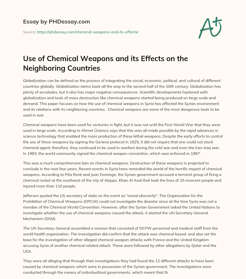 Use of Chemical Weapons and its Effects on the Neighboring Countries essay