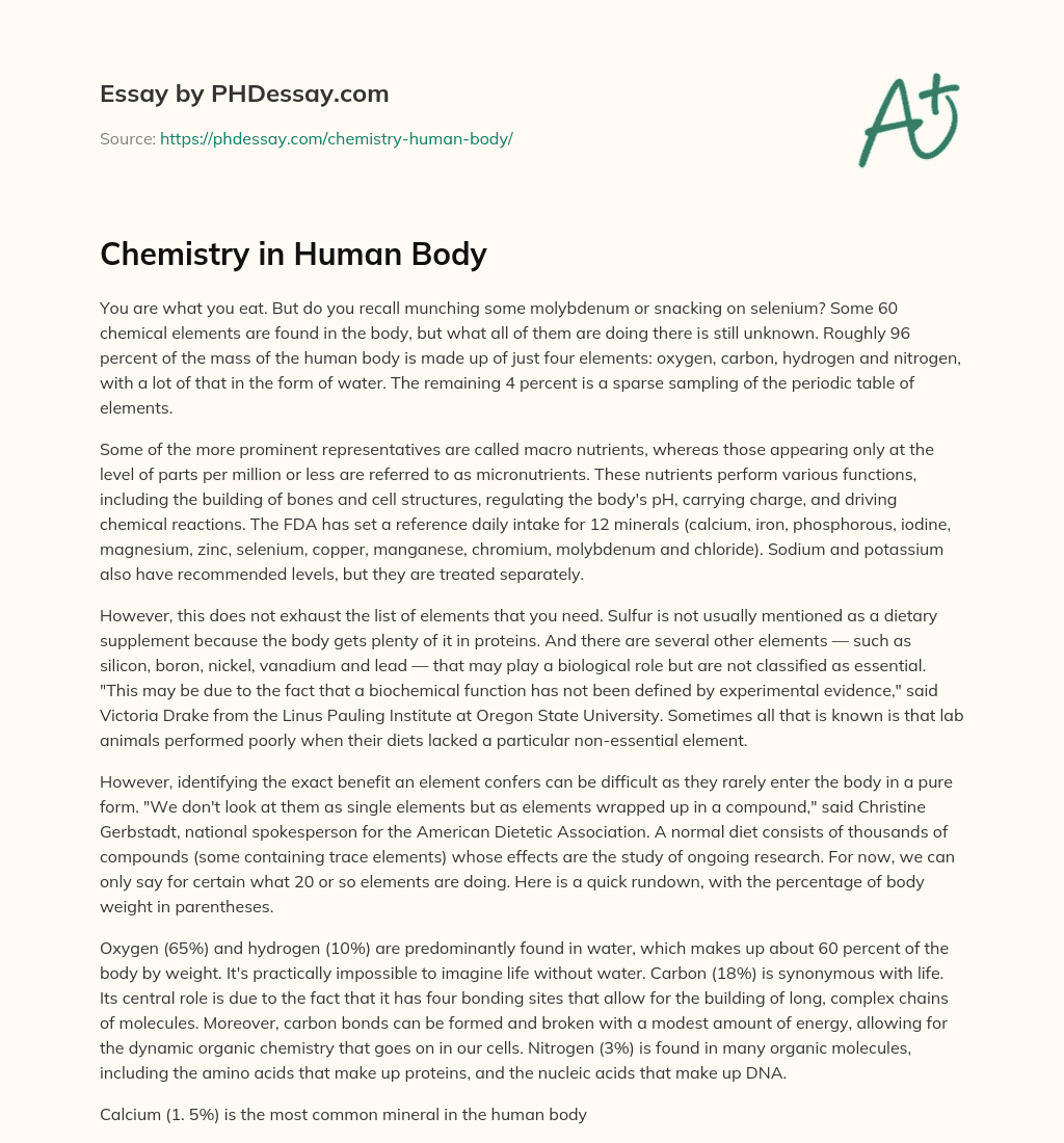 Chemistry in Human Body essay