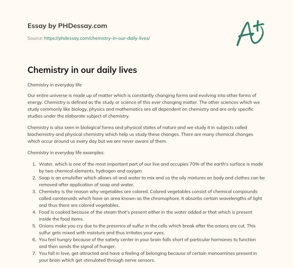 essay of application of chemistry in daily life