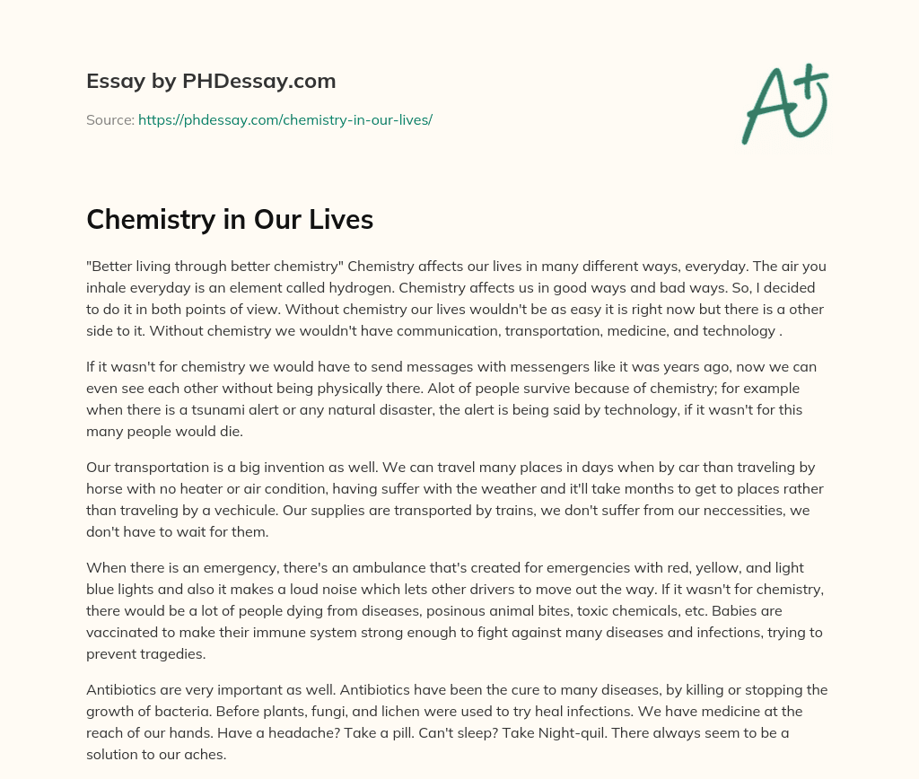 Chemistry in Our Lives (300 Words)