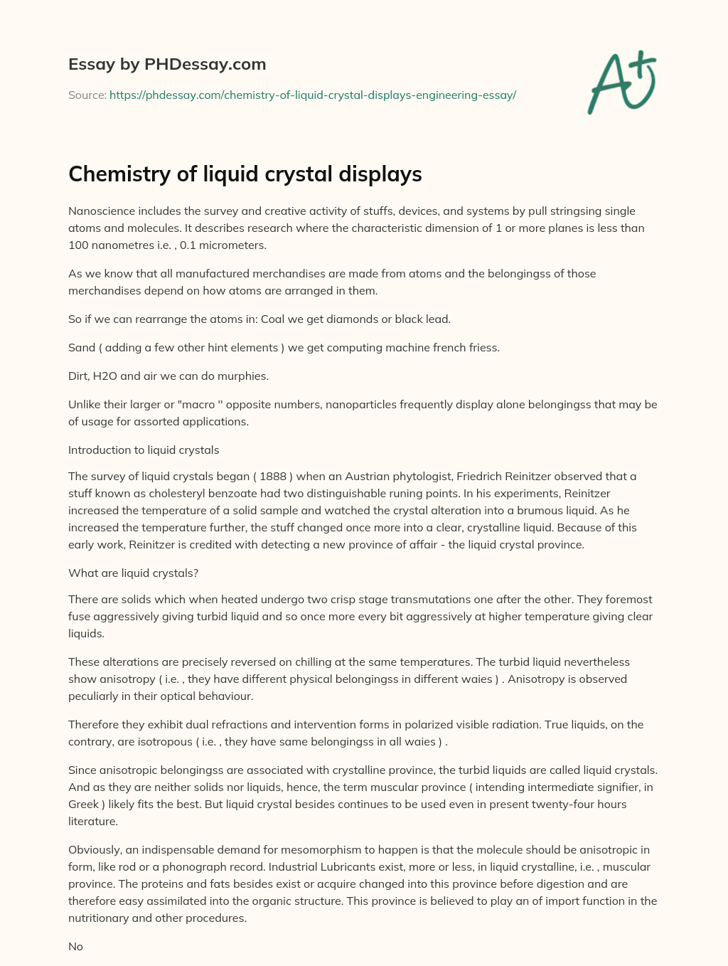 Chemistry of liquid crystal displays essay
