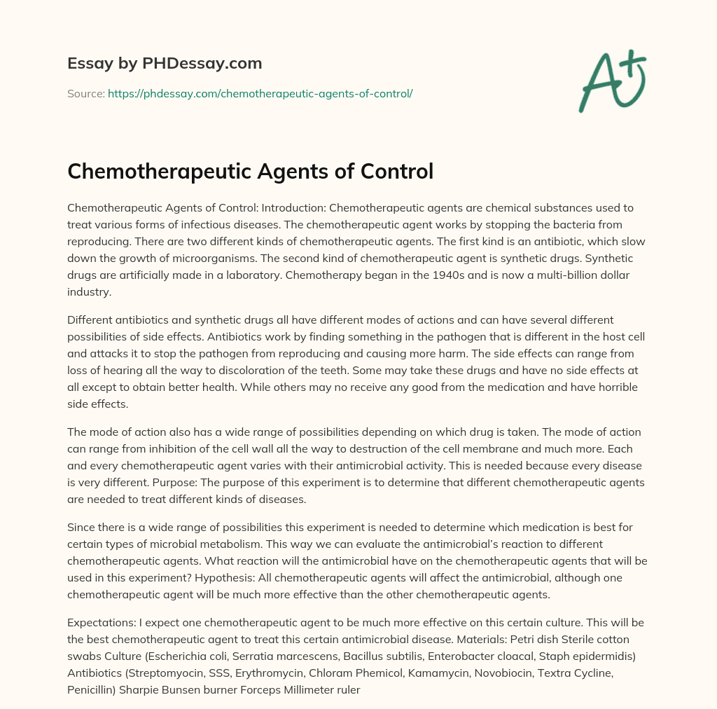 Chemotherapeutic Agents of Control (400 Words)