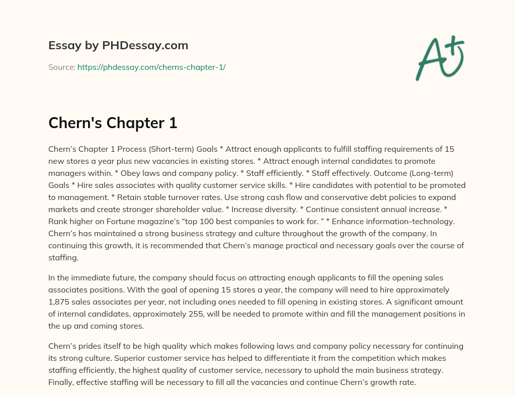 Chern’s Short and Long-term Staffing Goals for Growth essay