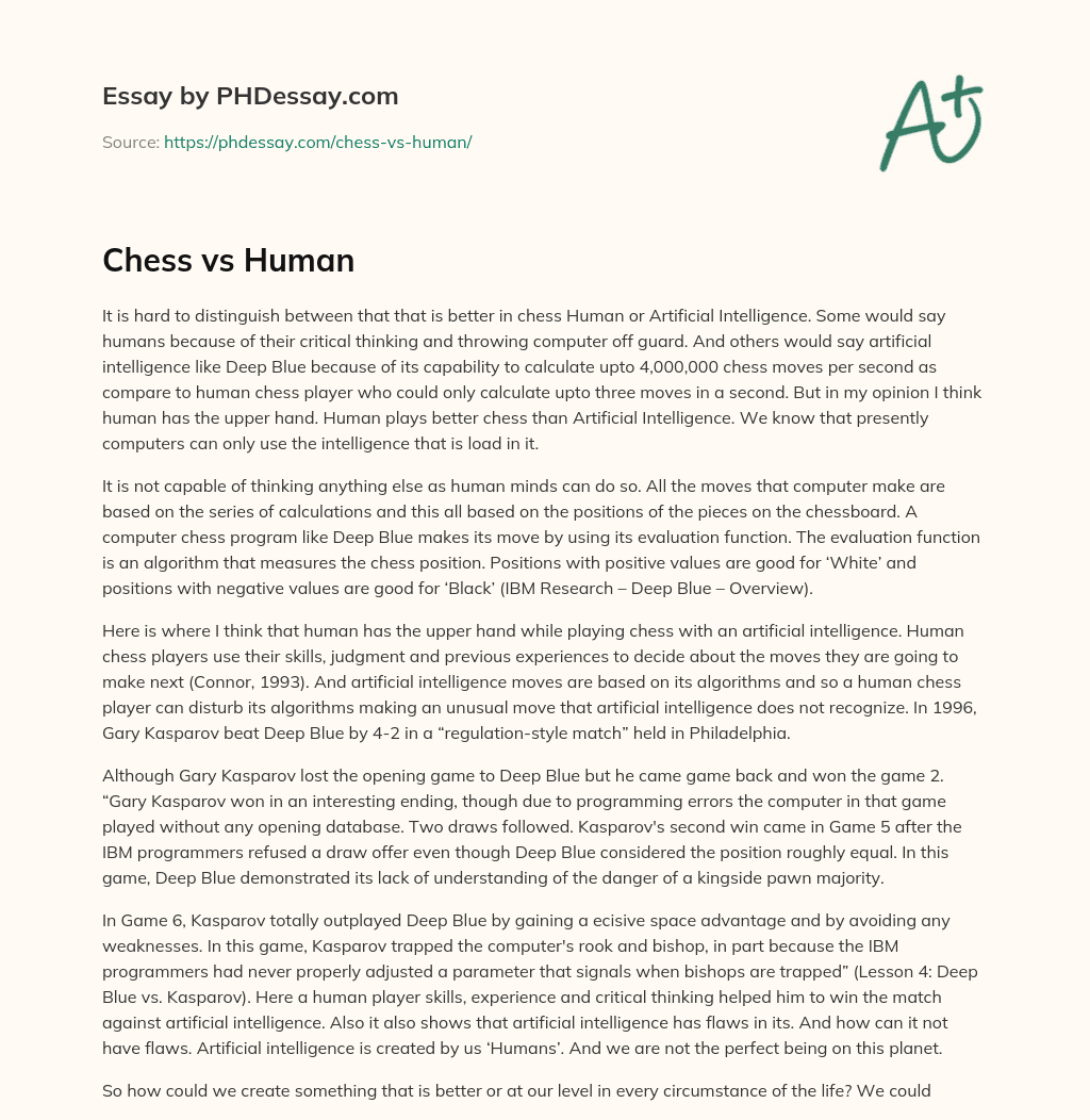 Chess vs Human essay