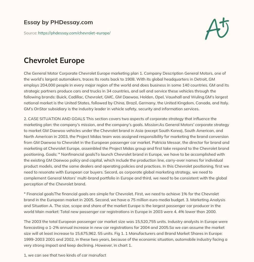 Chevrolet Europe essay