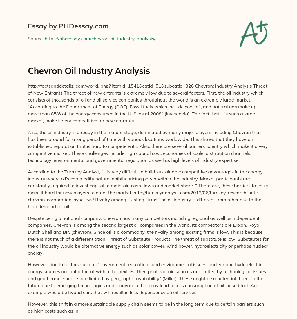 Chevron Oil Industry Analysis essay