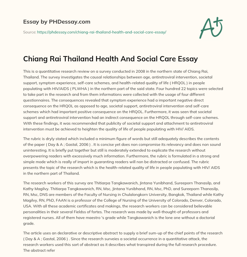 Chiang Rai Thailand Health And Social Care Essay essay