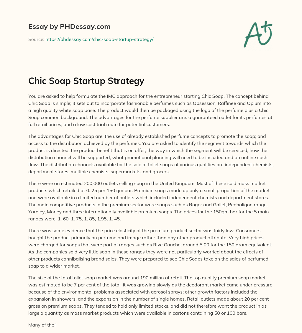 Chic Soap Startup Strategy essay