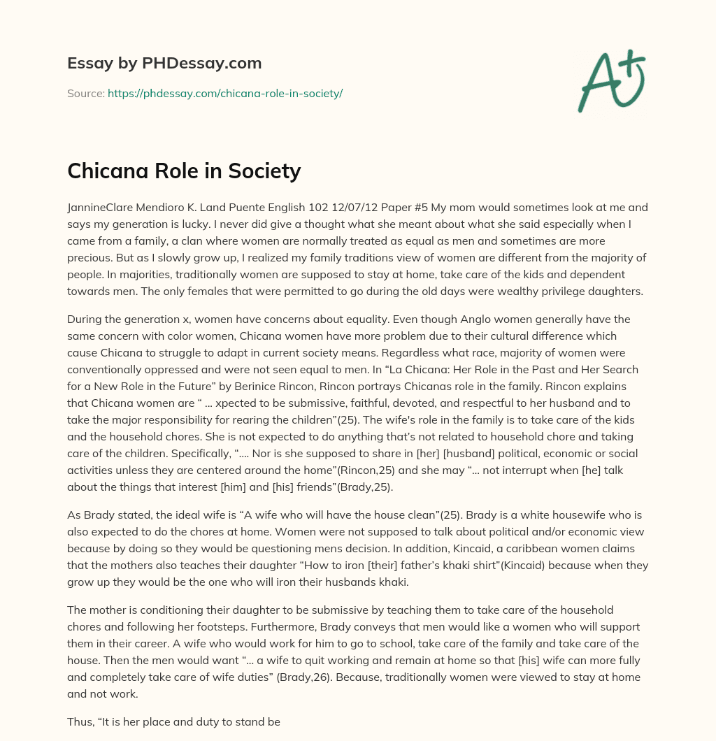 Chicana Role in Society essay