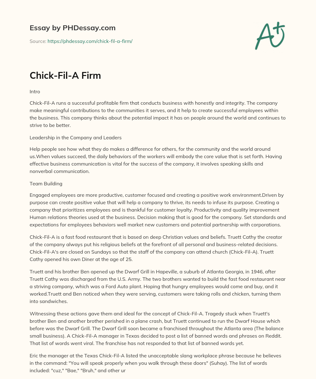 Chick-Fil-A Firm essay