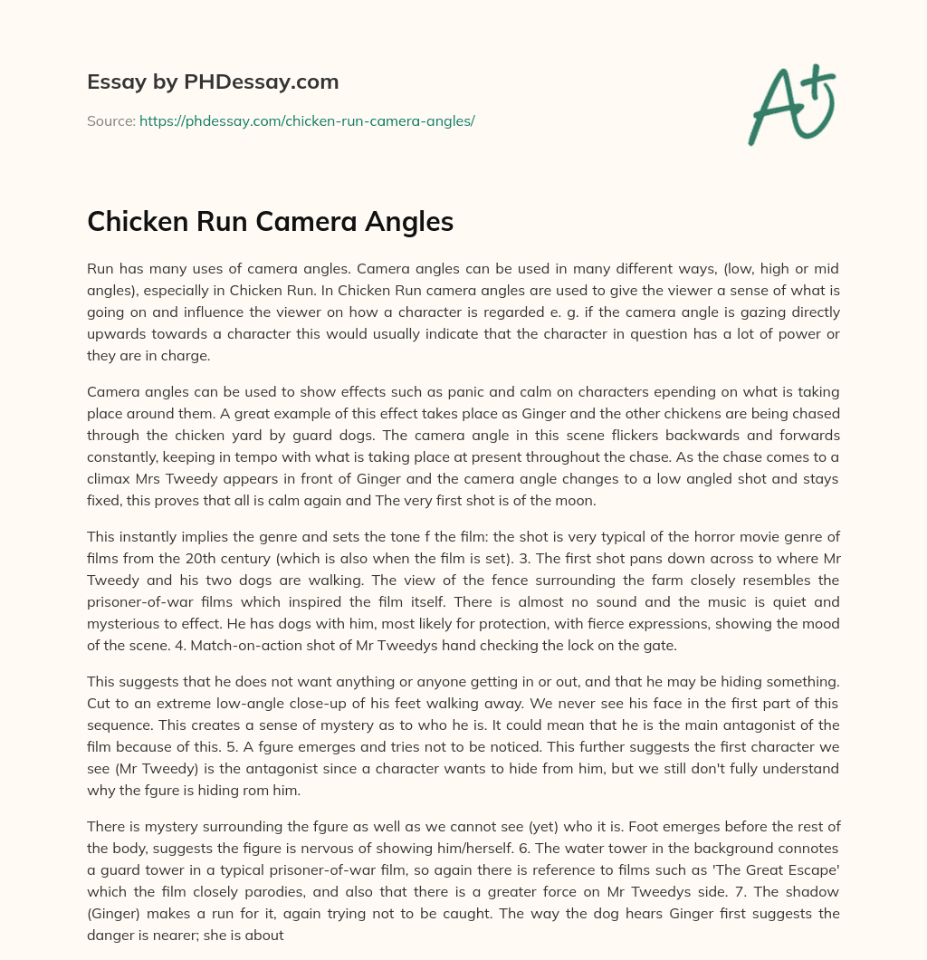 Chicken Run Camera Angles essay