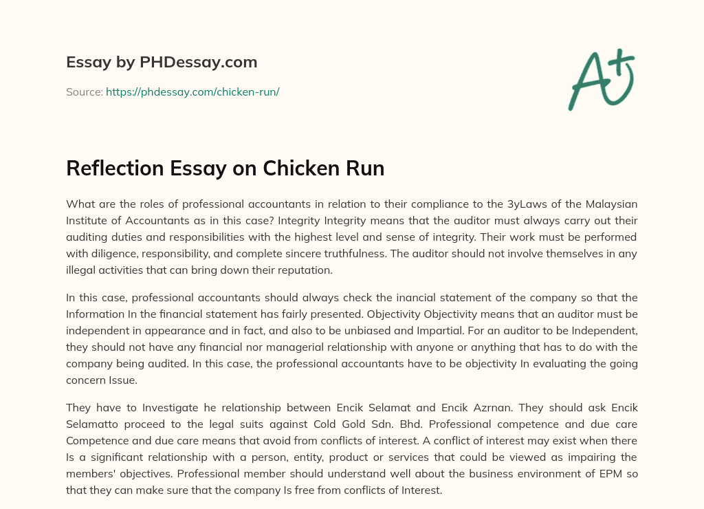 Reflection Essay on Chicken Run essay