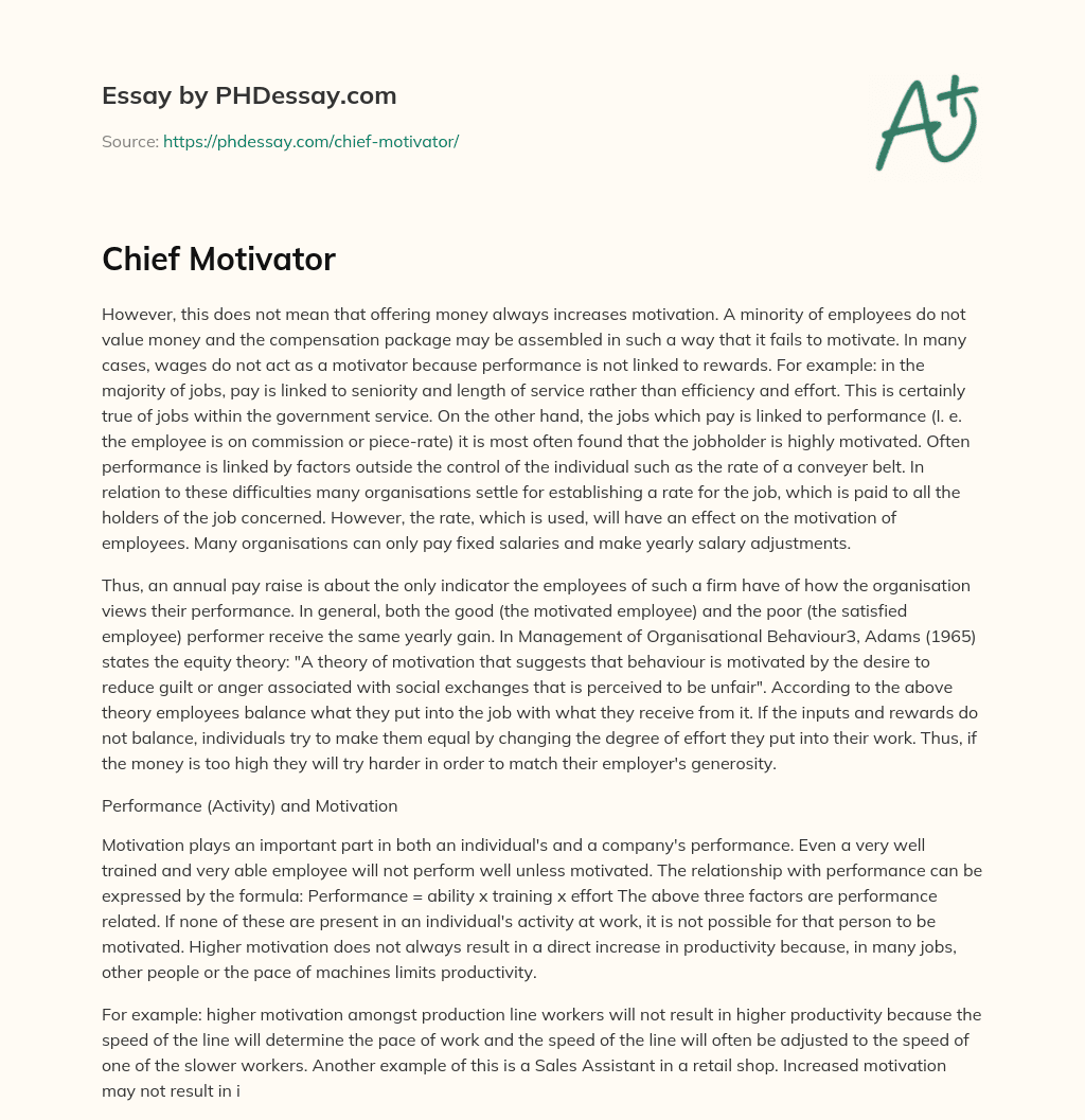 Chief Motivator essay
