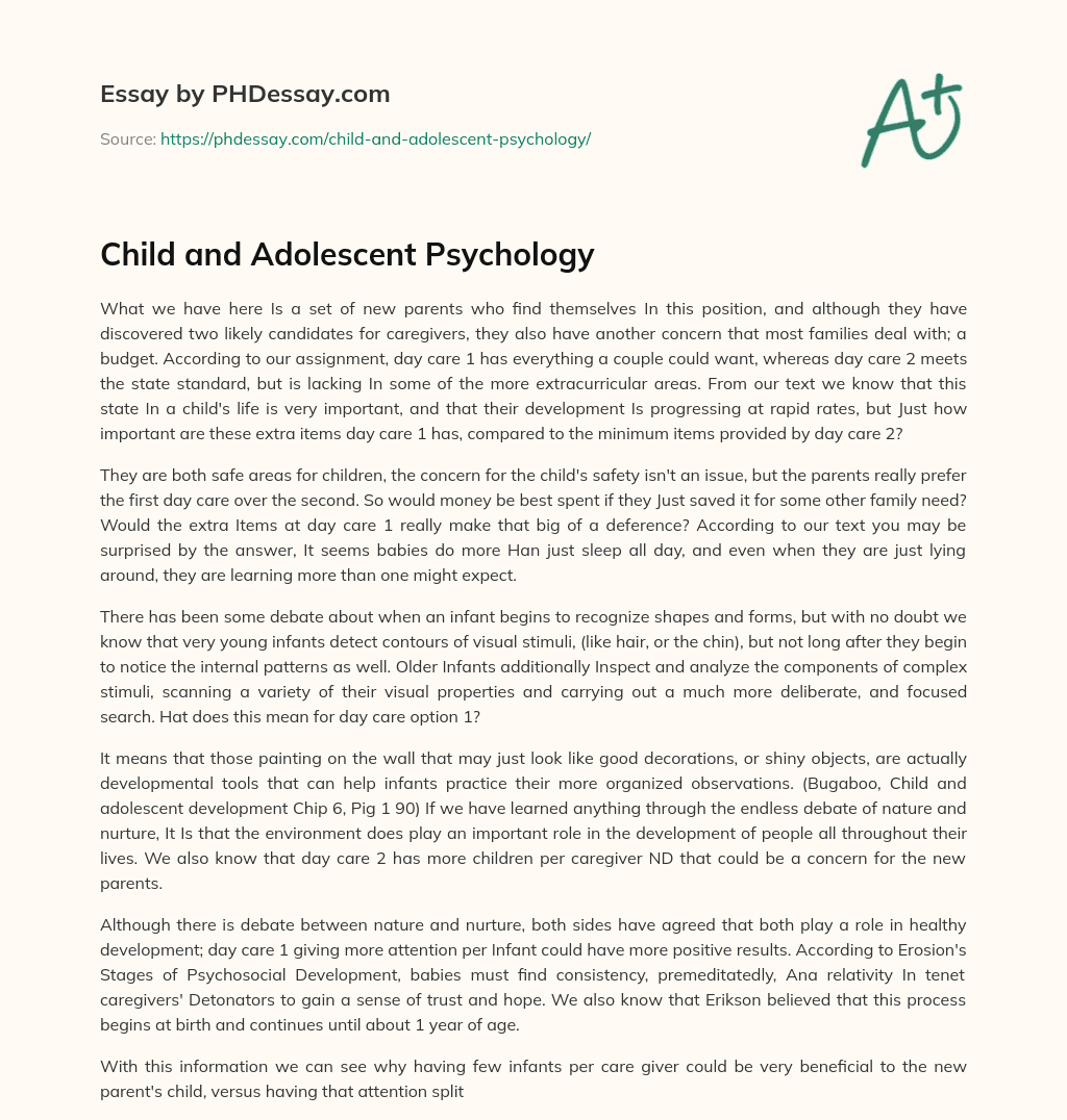 child-and-adolescent-psychology-phdessay