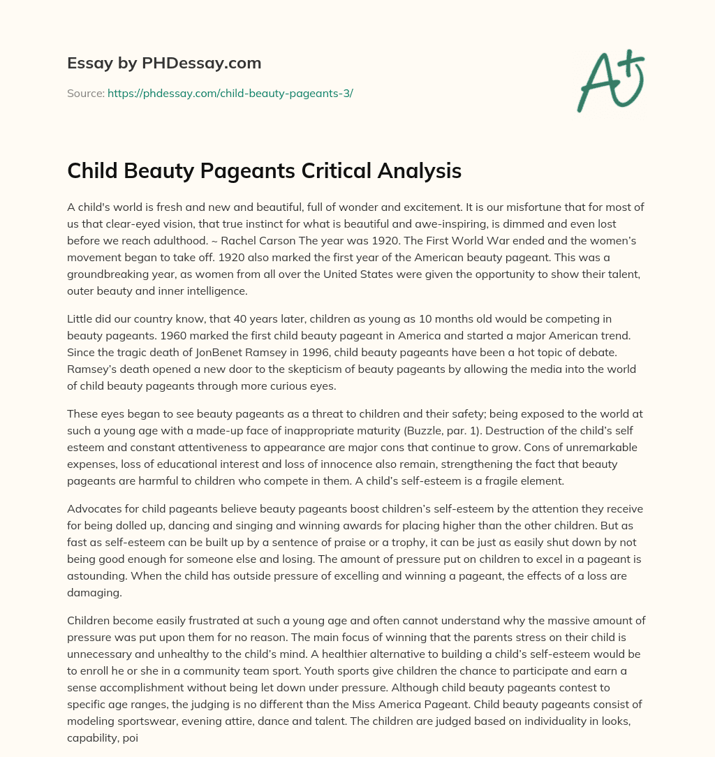Child Beauty Pageants Critical Analysis - PHDessay.com