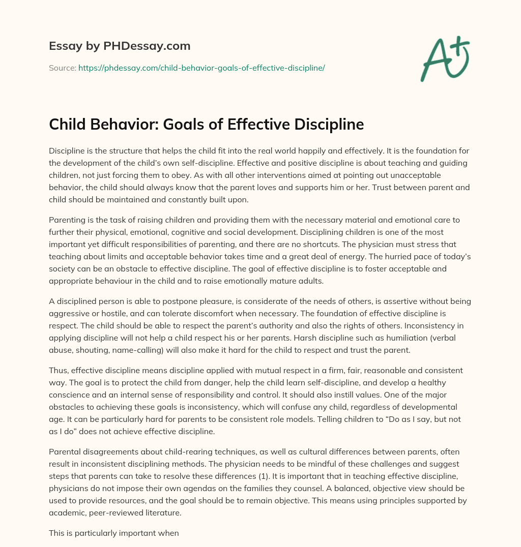 Child Behavior: Goals of Effective Discipline essay