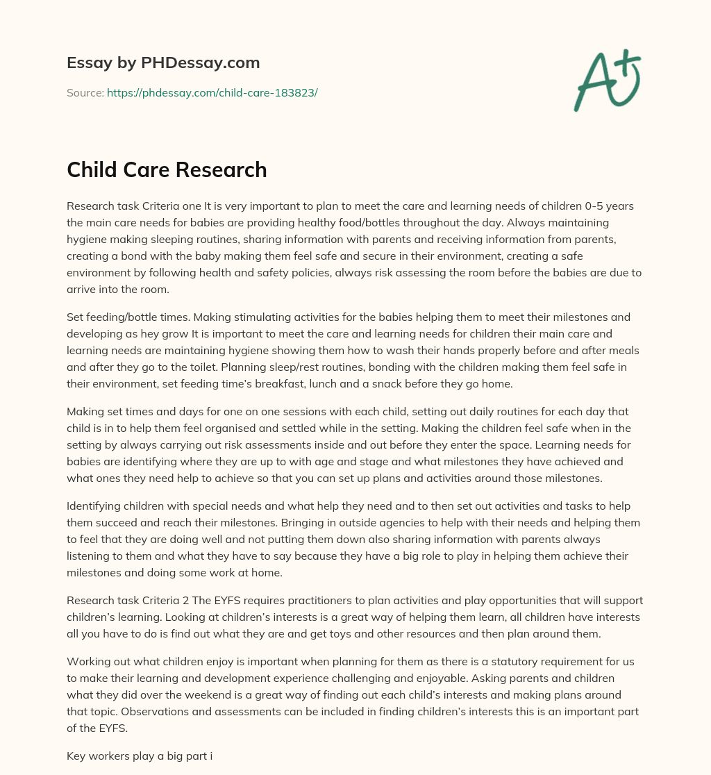 Child Care Research essay