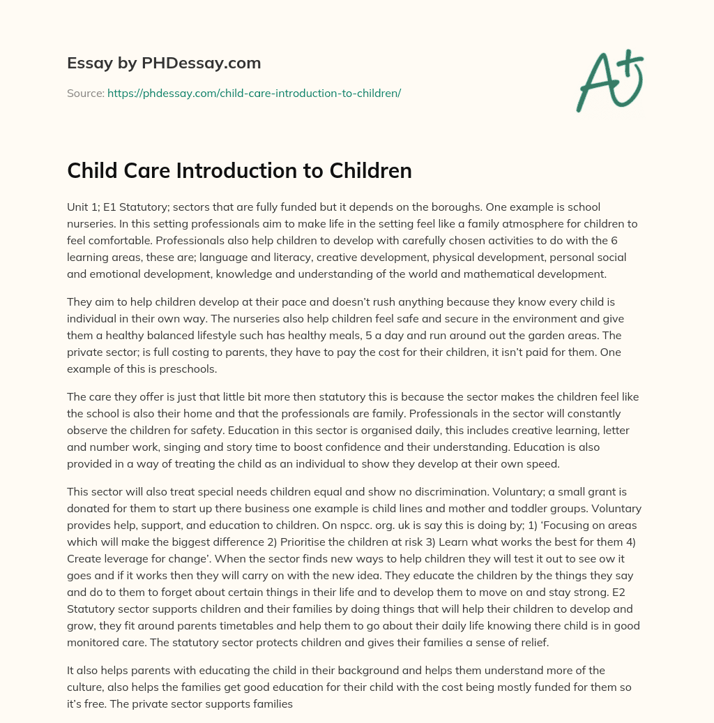 Child Care Introduction to Children essay