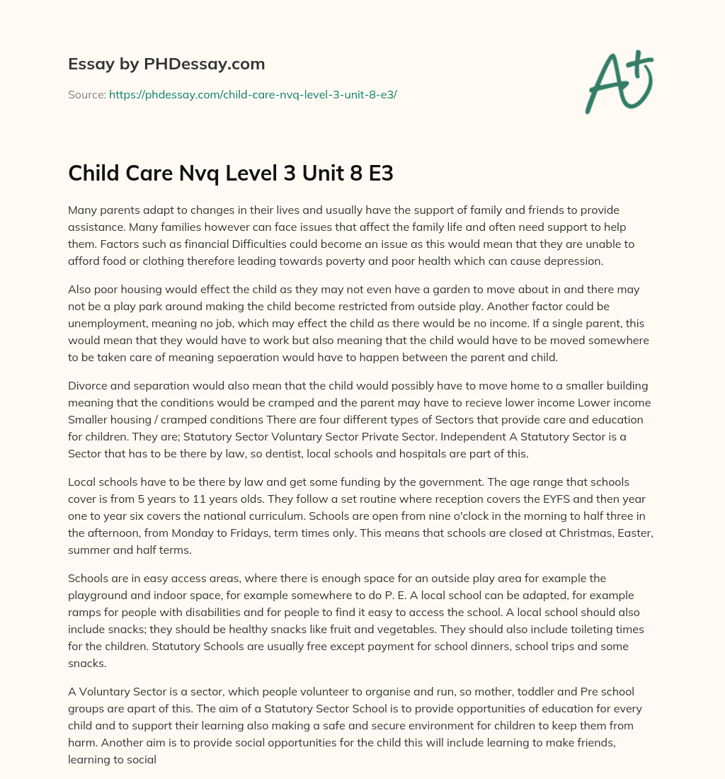 Child Care Nvq Level 3 Unit 8 E3 essay