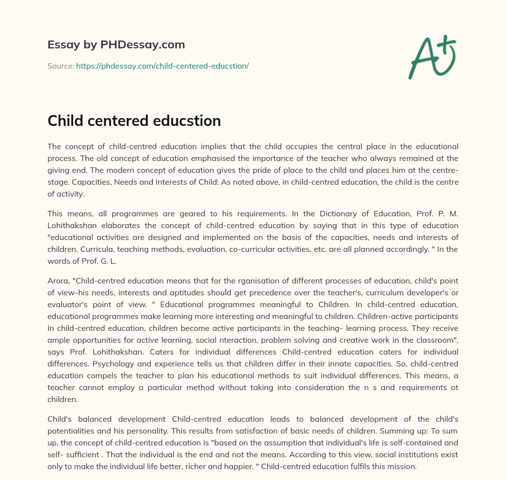 Child centered educstion essay