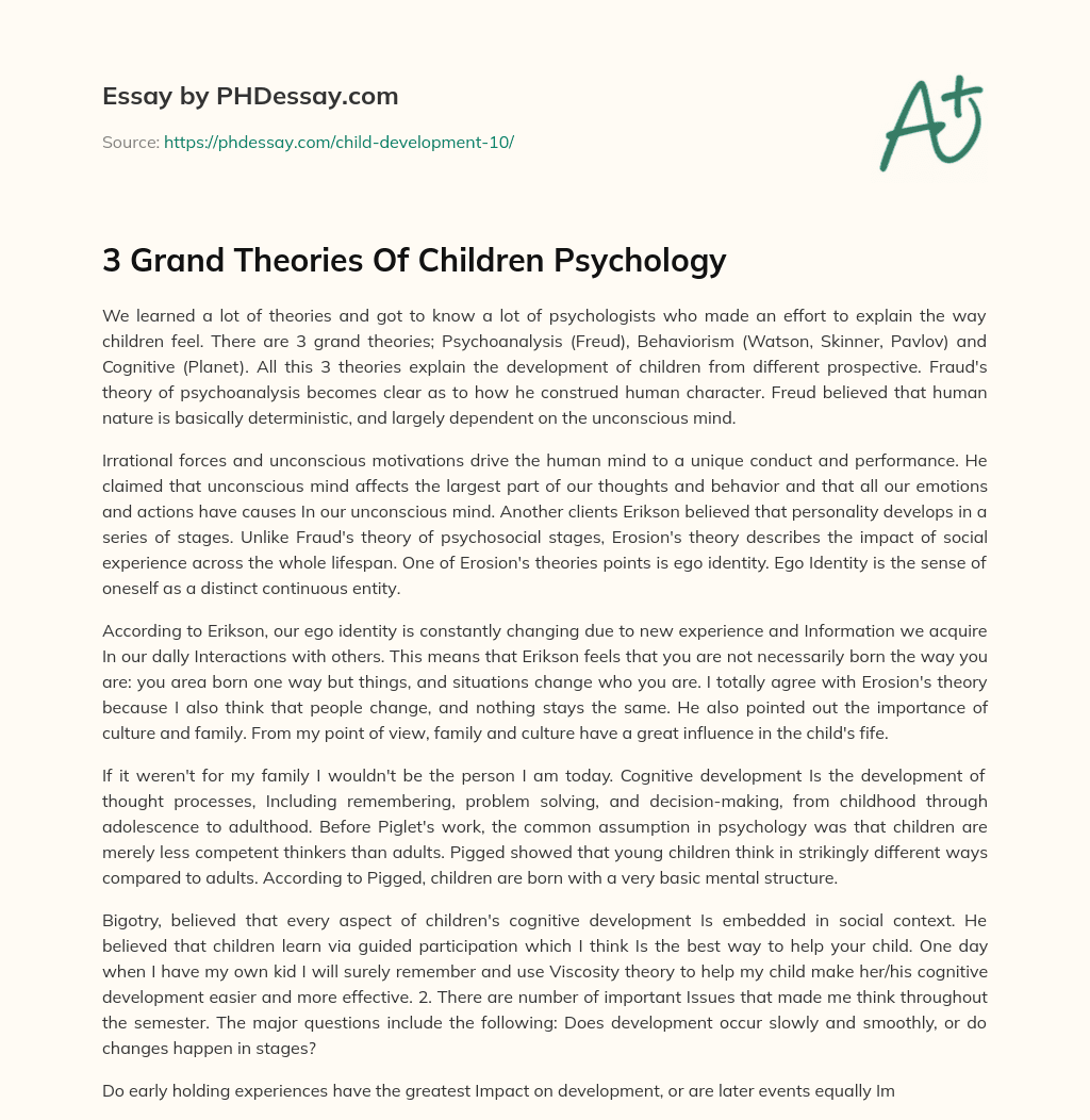 3 Grand Theories Of Children Psychology essay