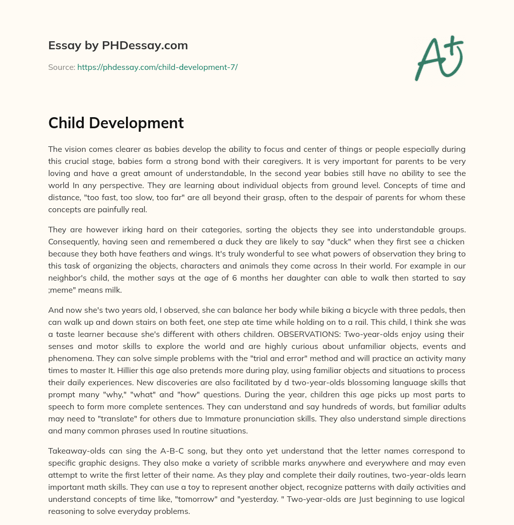 Developmental Milestones in Infants and Toddlers: From Bonding to Object Categorization essay