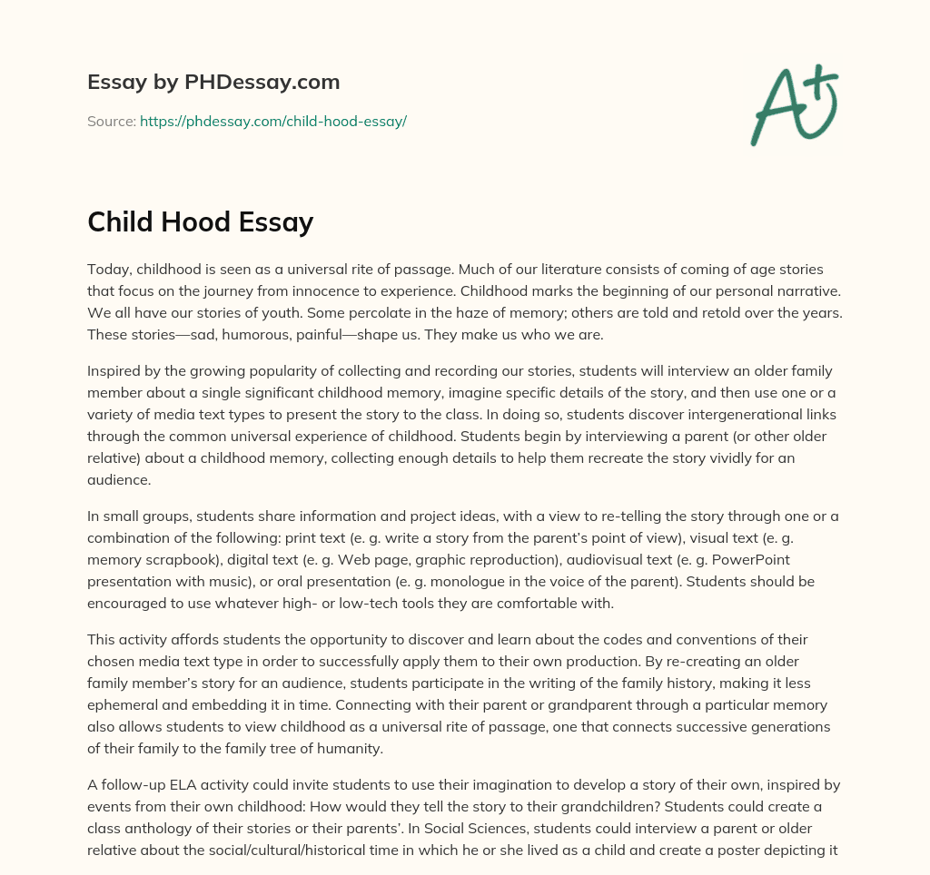 Child Hood Essay essay