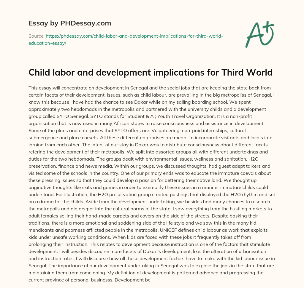 Child labor and development implications for Third World essay